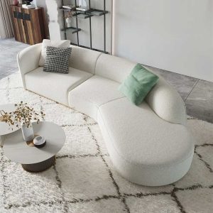 Curved White Sectional Sofa Upholstered 5-Seater Floor Sofa