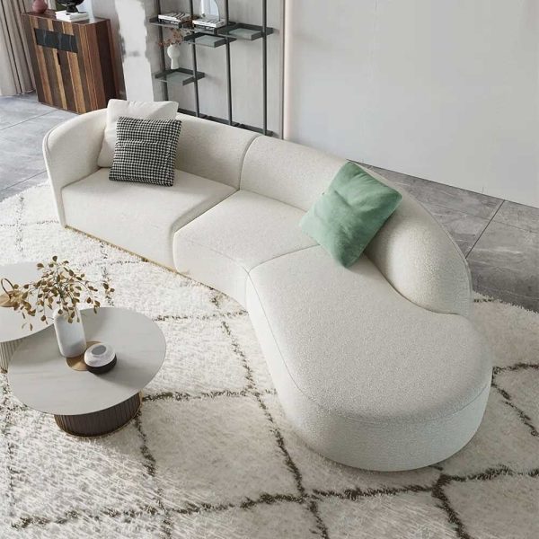 Curved White Sectional Sofa Upholstered