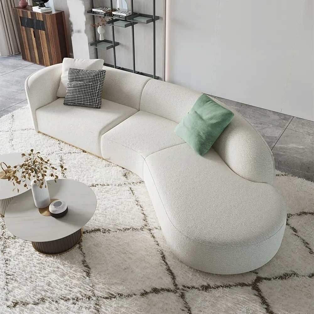 Curved White Sectional Sofa Upholstered