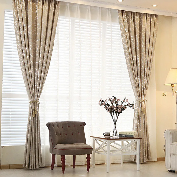 Double faced jacquard curtains for living room leaves tulle curtains for bedroom