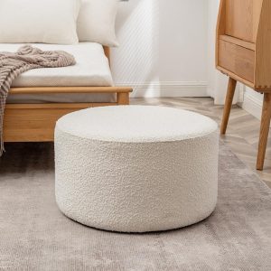 Modern Round Boucle Upholstered Ottoman with Soft Padded Seat