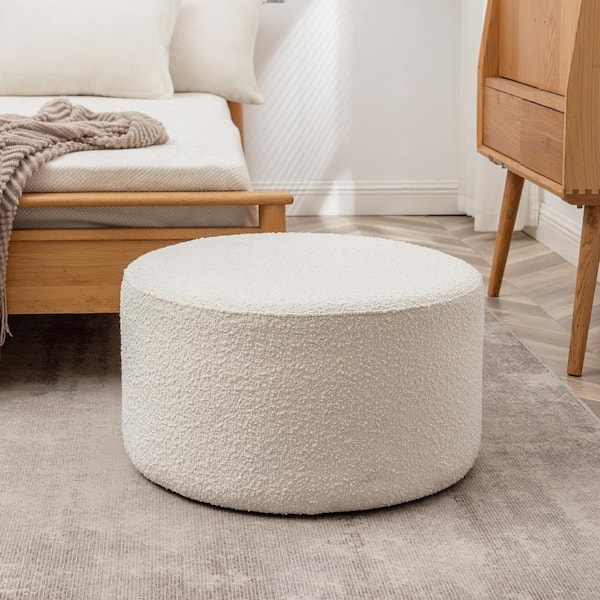 Modern Round Boucle Upholstered Ottoman