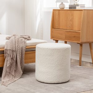 Modern Round Boucle Upholstered Ottoman with Soft Padded Seat