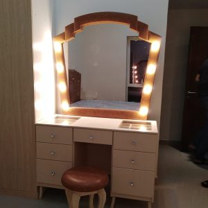 Vanity Table with Charging Station, Dressing Table with Cabinet and 3 LED Lights Modes